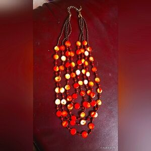 Mark & Spencer Orange shades &Copper Beaded Necklace, 4 Length Strands 21"-26"